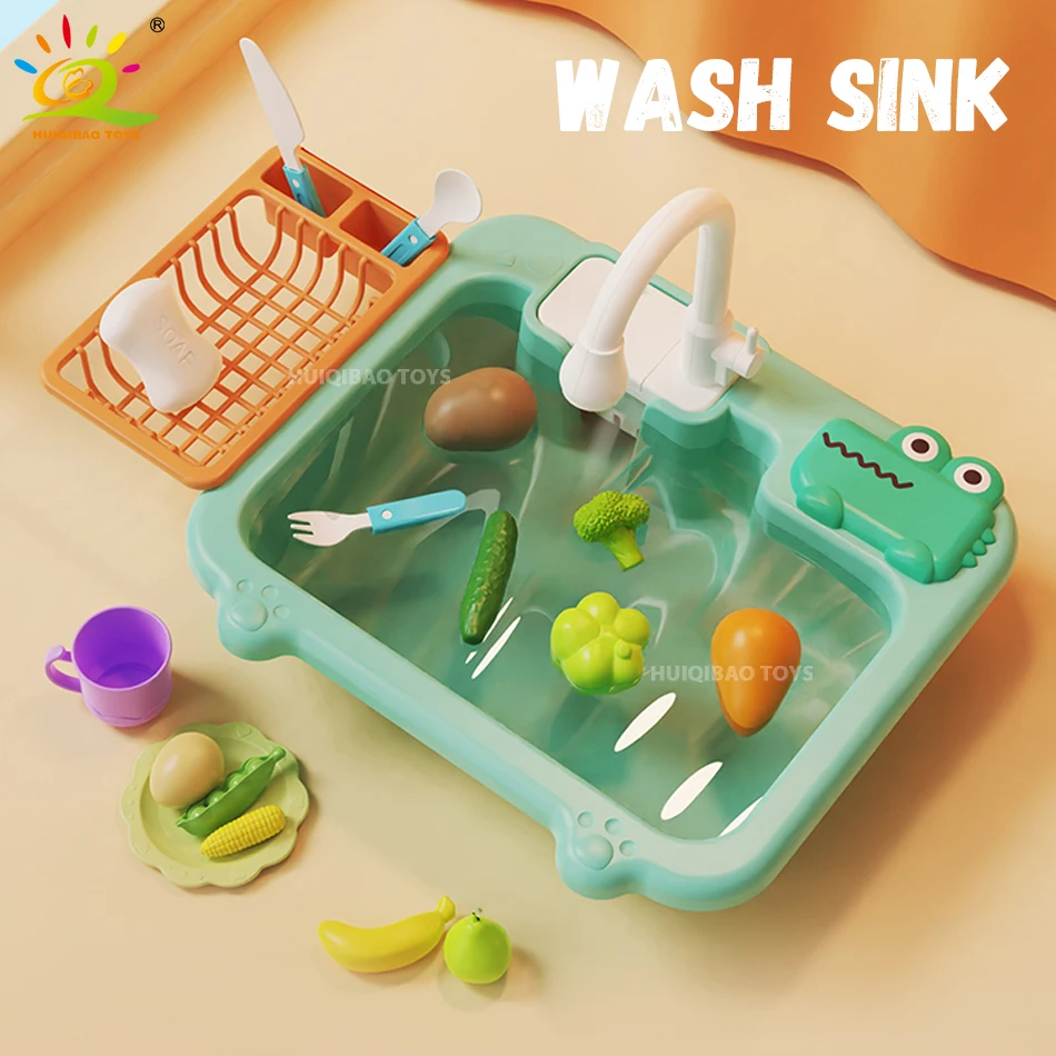 HUIQIBAO Cartoon Animal Dishwasher Play House Toy Dish Wash Sink Role Play Housework Kitchen Toys For Children Education Gifts