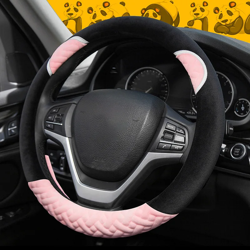 

Winter short plush car steering wheel cover cartoon cute car cover female car with plush warm non-slip handle cover