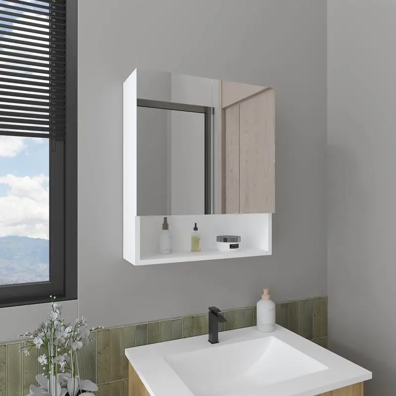 

2-Door Medicine Cabinet with 3 Shelves and Mirror - Ideal Storage for Bathroom Essentials