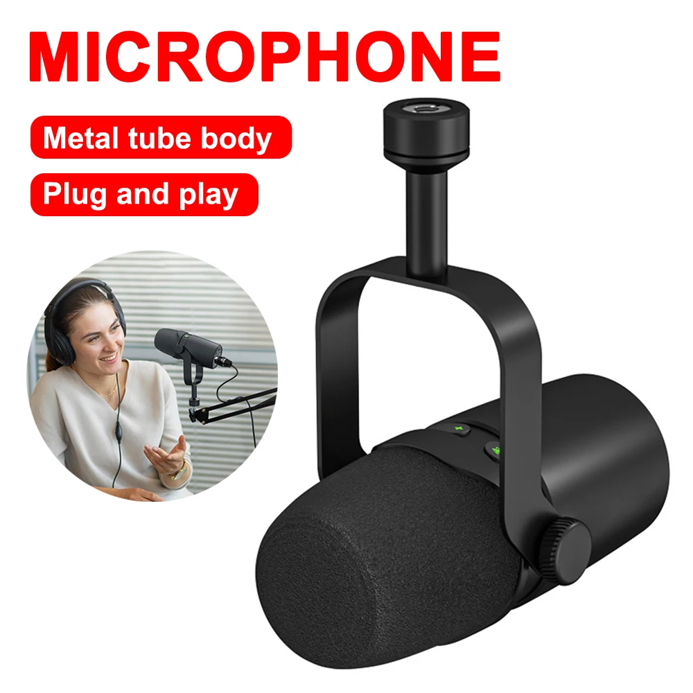 

Dynamic Microphone With Built-in Headset Output & Sound Insulation,For Podcasts,Games, Live Broadcast (Black)