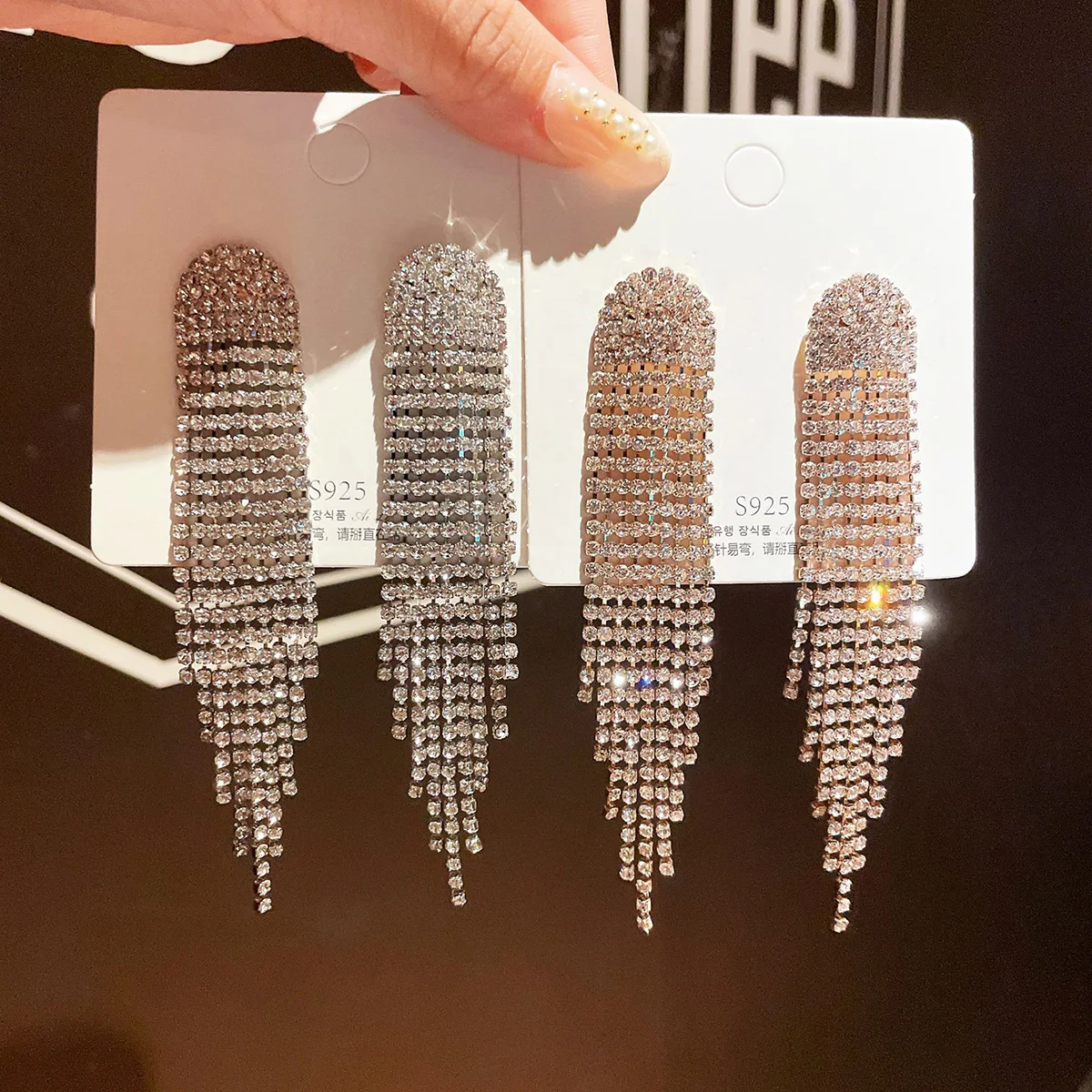 2PC FYUAN Women's Fashion Long Flow Su Pendant Earrings Gold and Silver Water Diamond Hanging Earrings Wedding Party Jewelry-233 image 2