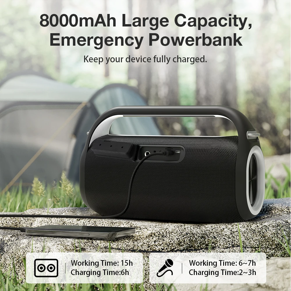 BlitzWolf BW-WA7 120 W TWS Bluetooth-Lautsprecher, tragbarer Karaoke-Lautsprecher, Doppeltreiber, HiFi-DSP-Effekt, RGB-Licht mit 2 Mikrofonen