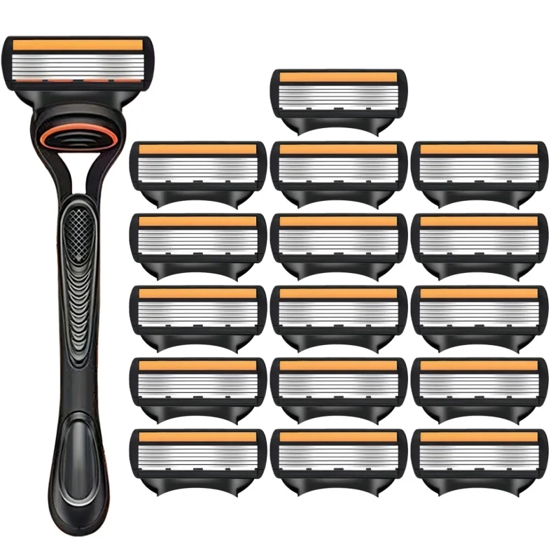 6-Layer Manual Men's Shaving Razor/Replacement Blades, 5-Layer Razor Stand, Washable, Stainless Steel Depilation Tool image 3