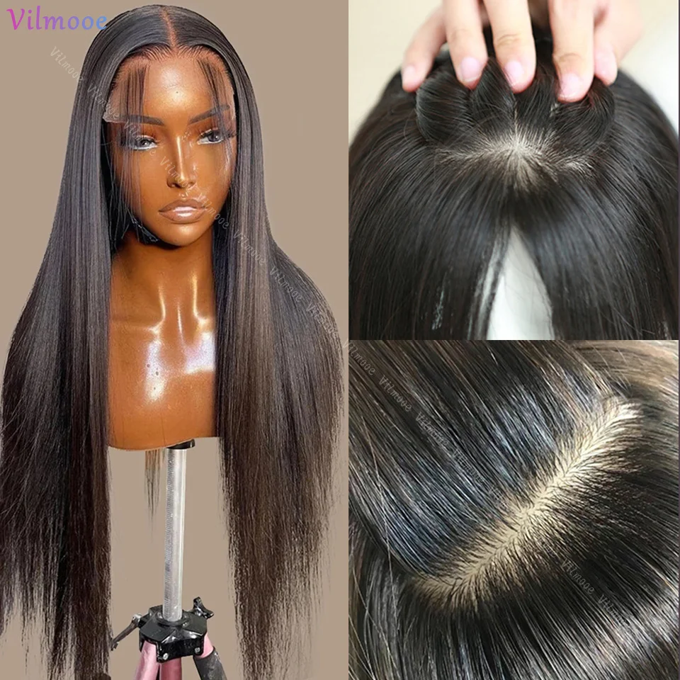 

5x5 Silk Base Closure Human Hair Wigs with Baby Hair Gluelesss Brazilian Silky Straight Silk Top Lace Front Wigs 180% Density