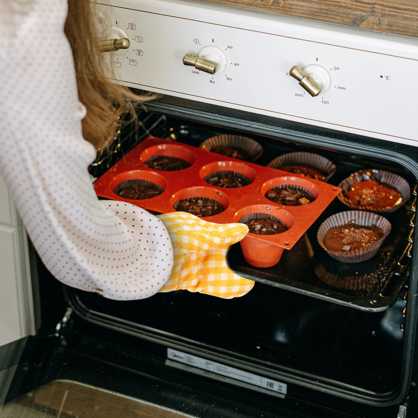 

Insulation Gloves Heat-resistant Oven Mitts Kids Baking Thick Microwave Kitchen Cooking Supplies Gold Grid Fall Green