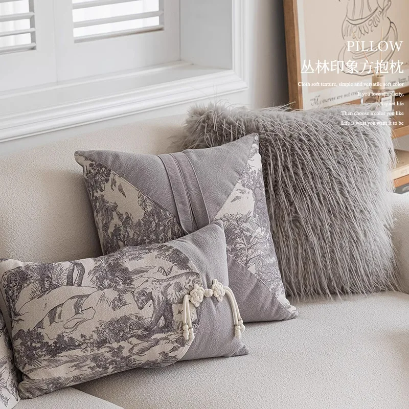 40x60/30x50CM Grey Plush Throw Pillow Cover Light Luxury Stamping Waist Cushion Cover Decor Home Decorative Pillowcase