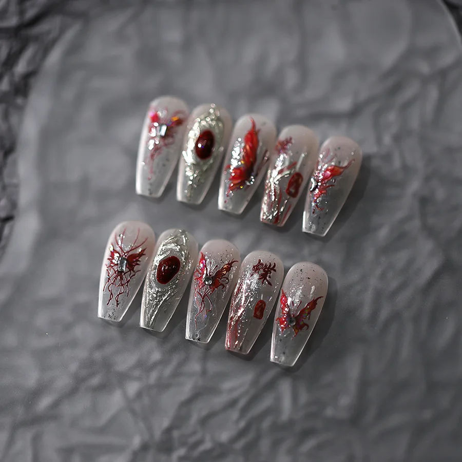 5D Relief Red Blood Butterfly Nail Art Charms Stickers Luxury Crystal Acrylic Decoration Decals DIY Manicure Ornament Slider