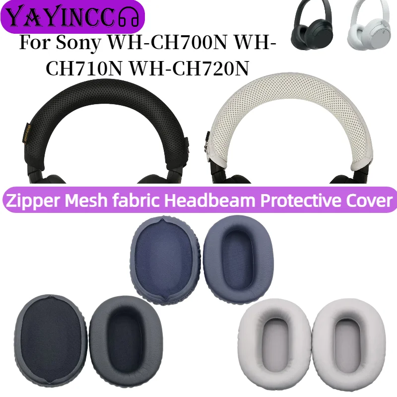 

YAYINCC Replacement Leather Earpads zipper Knitted fabric head beam protective cover for Sony WH-CH700N WH-CH710N CH720N headset
