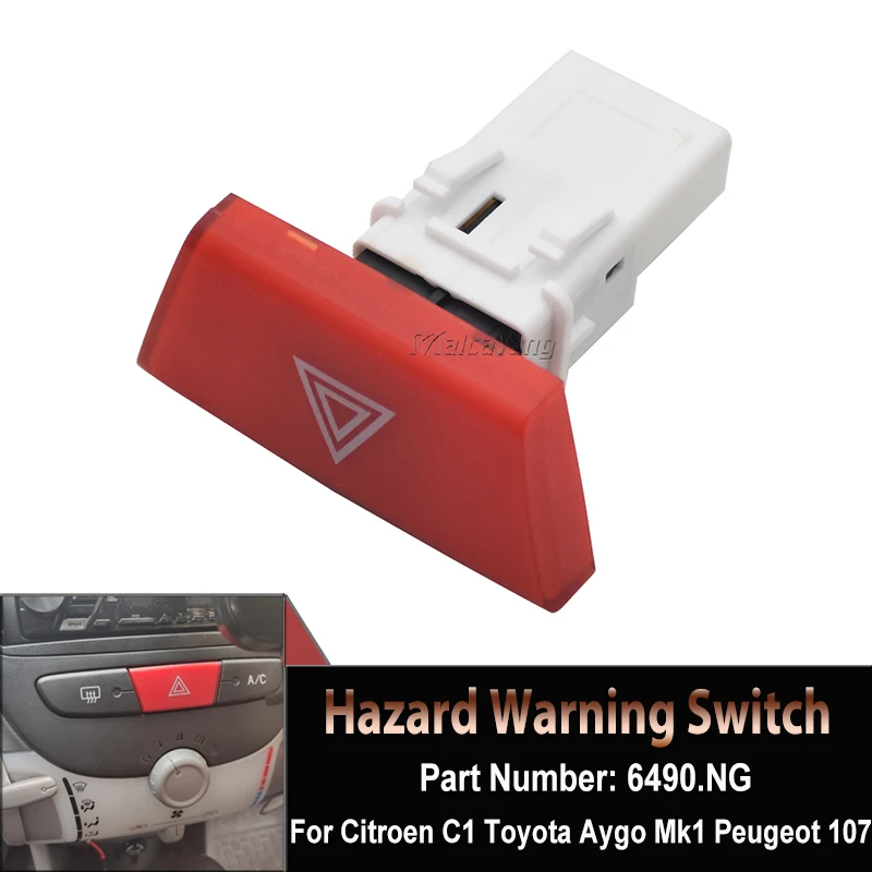 Warning Hazard Light Emergency Button Switch For Citroen C1 For Toyota Aygo Mk1 For Peugeot 107 6490.NG 6490 NG 6490NG Auto Part