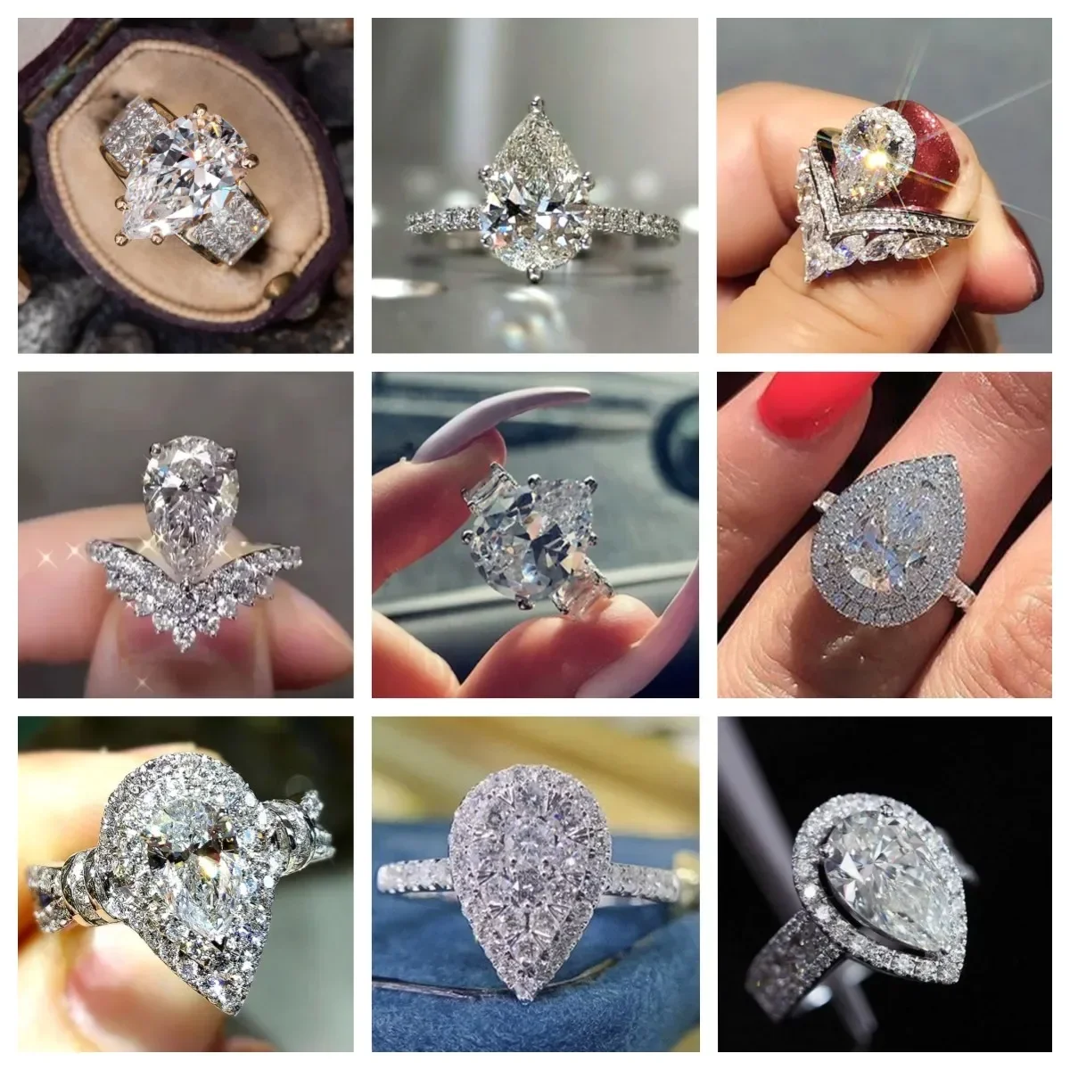 New Pear Shaped Zircon Sparkling Crystal Engagement Ring Women\'s High Quality Silver Plated Wedding  Eternal  Jewelry