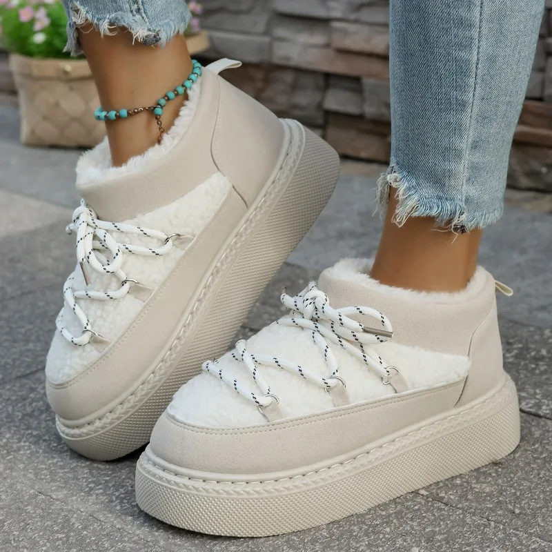 Damen-Winterstiefel aus Kuhwildleder, Modische 2026 Schneestiefel für Mädchen, Flache Designer-Plateaustiefel, Lässige, Verdickte Luxus-Sneakers