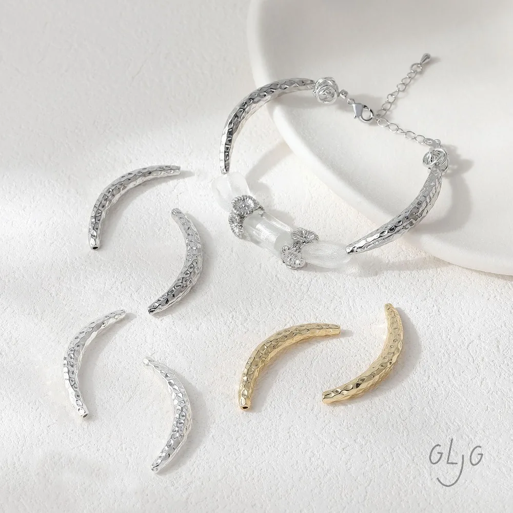 2 Stück Armbandherstellung, halbmondförmiges Rohr für Schmuckherstellung, Zubehör, DIY, Messing, 14 Karat vergoldet, Zubehör, 41 x 5,5 mm
