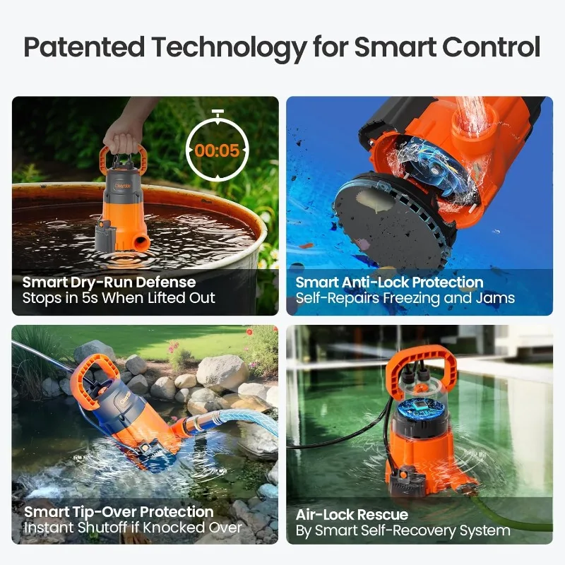 Submersible Sump Pump, Smart Water Sensor Auto On/Off, Manual/Auto Mode, 1/3HP 2790GPH Multi-Use Utility Water Pump