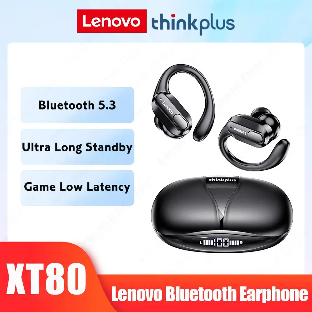 Lenovo XT80 Bluetooth 5.3 Earphones True Wireless Headphones with Mic Button Control Noise Reduction Earhooks Waterproof Headset