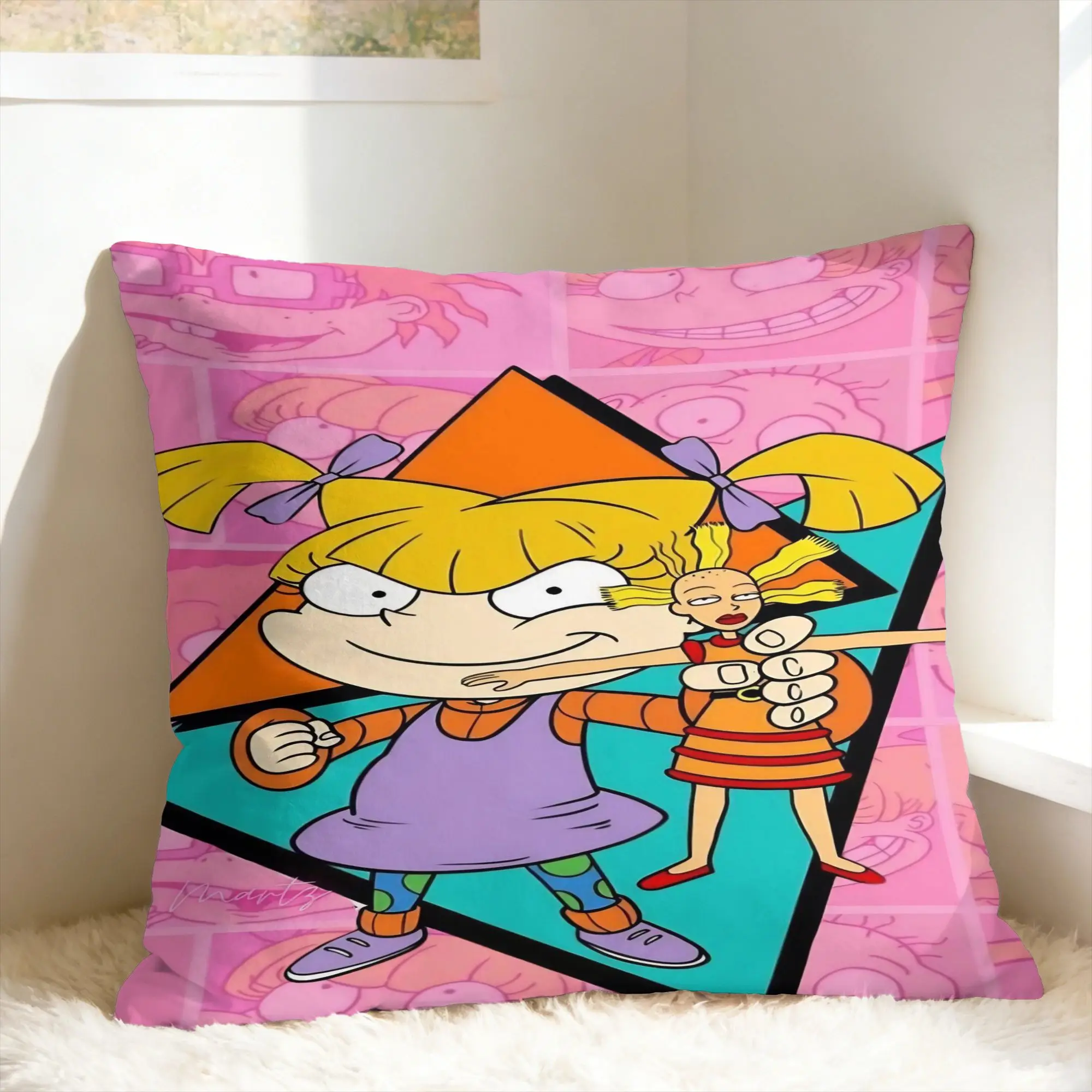 R-Rugrats Angelica Pickles Cartoon Design Pillow Case  Print Pillow Cover Vintage Cushion Cover For Chair Sofa Home Decor