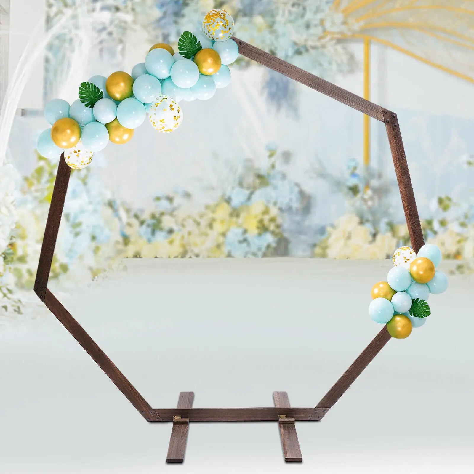 

Wedding Arch 7.2FT Heptagonal Wooden Backdrop Stand for Outdoor Party Events