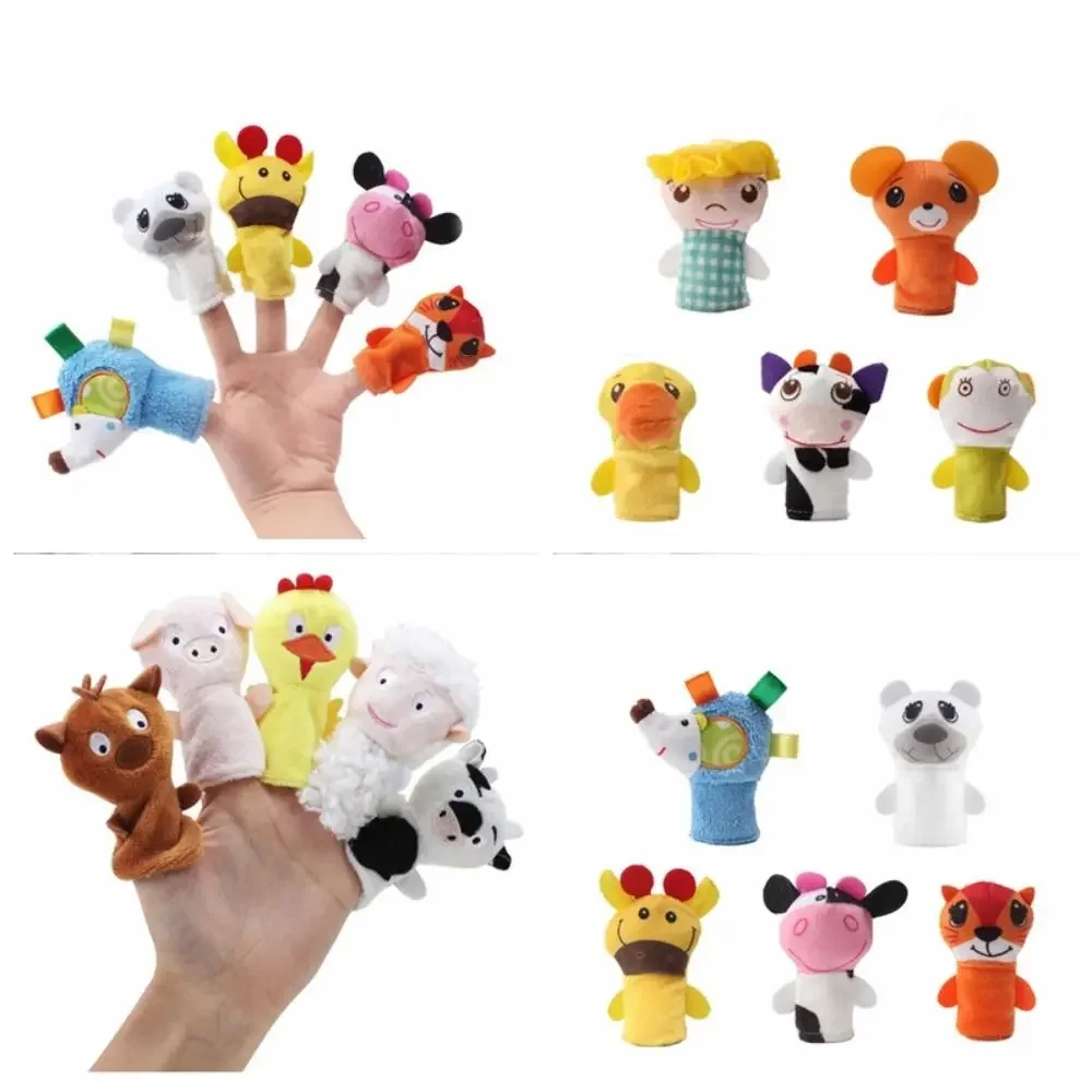 5pcs Cartoon Animal peluche burattini da dito fibra di cotone anatra burattino a mano bambola morbida giocattolo bambole bomboniere per bambini regali di usura delle dita