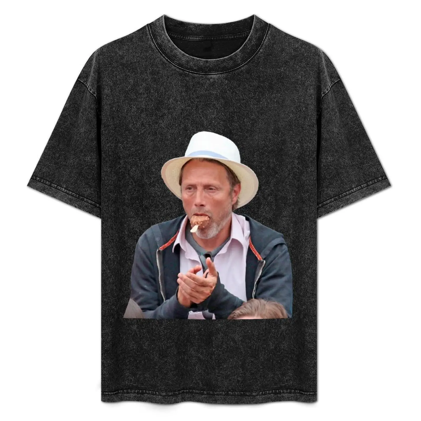 

mads mikkelsen eating an ice cream T-Shirt Simple Trendy Casual T-Shirt
