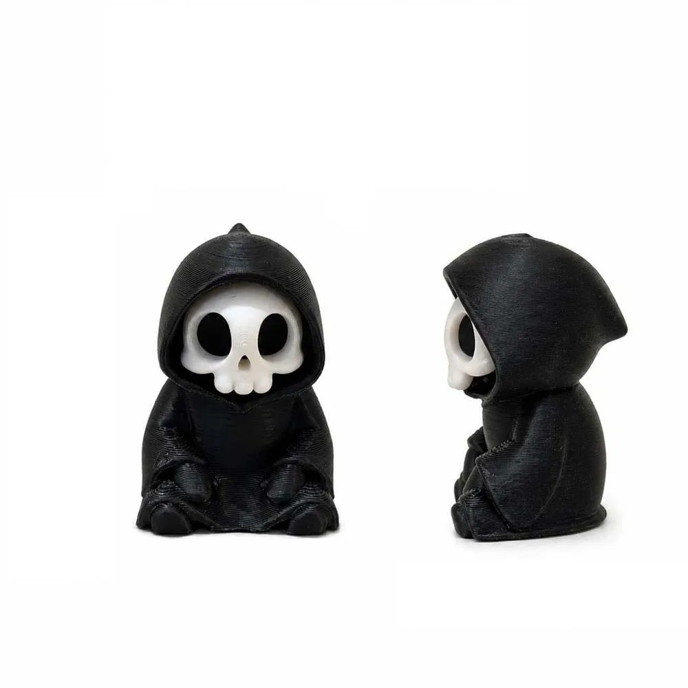 Ghost Desk Statue PLA Skeleton Figurine Chibi Cute Grim Reaper Detailed Black 3D Printed