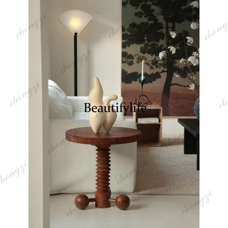R134 medieval style carved texture solid wood living room retro coffee round table sofa side few small coffee table