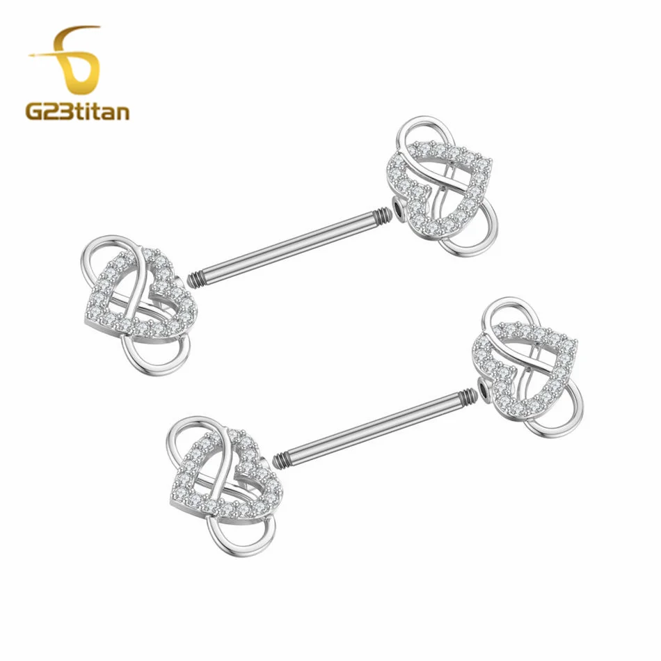 G23titan 2pcs Infinity Love Heart Nipple Piercing Ring 14G Surgical Titanium Barbell Industrial Earring Men Women Body Jewelry