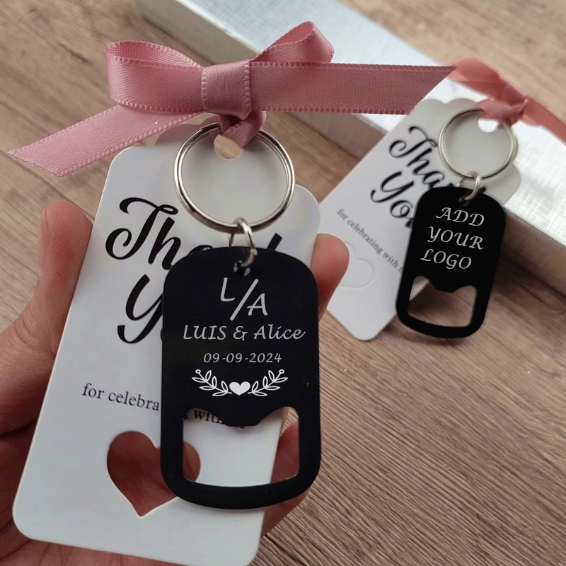 

Personalized Gifts Wedding Keychains Keyrings Bottle Opener with bags for Party Favors Baptism Custom Souvenir