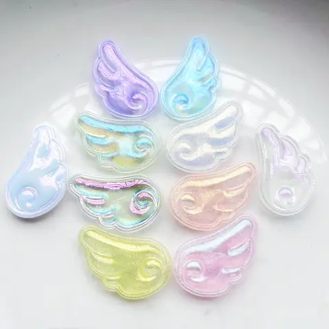 귀여운 만화 날개 시리즈 플랫 백 송진 카본 엣지 스크랩북 DIY 쥬얼리 공예 장식 액세서리, 41mm * 25mm, 6 개, 신제품