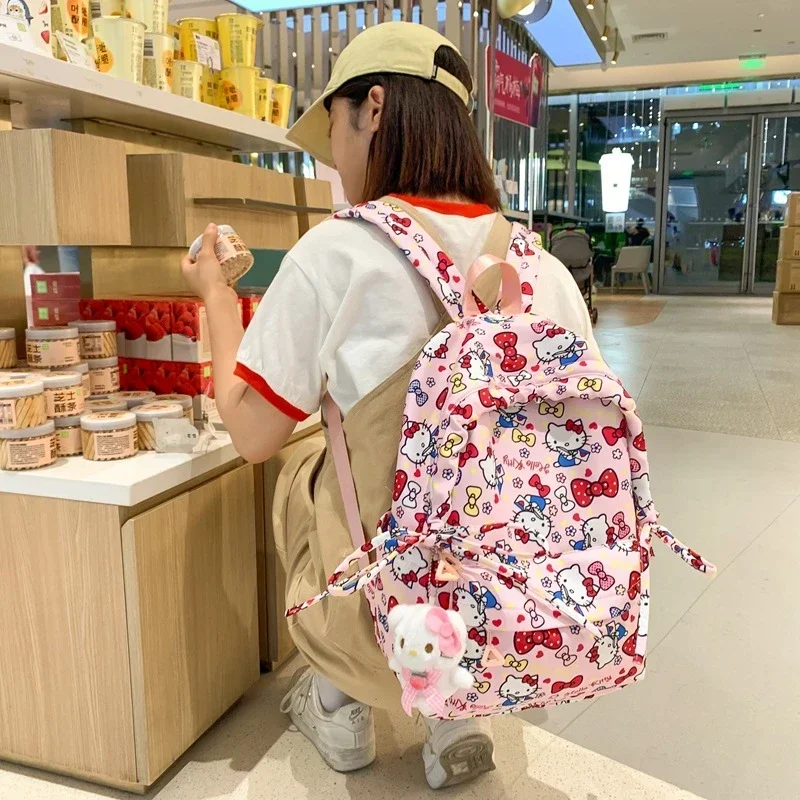 Sanrio Hello Kitty Backpack Cute Cartoon Fashion Large Capacity Printing Bow KT Backpack Simplicity Student Schoolbag Gifts