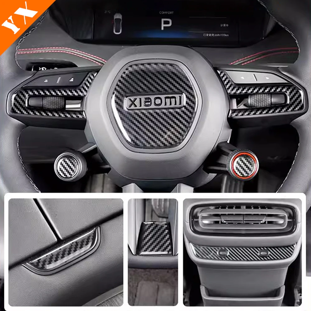 For xiaomi SU7 Pro MAX Accessories New Carbon Fiber Car Steering Wheel Button Sticker Emergency Switch Rear Armrest Box Button