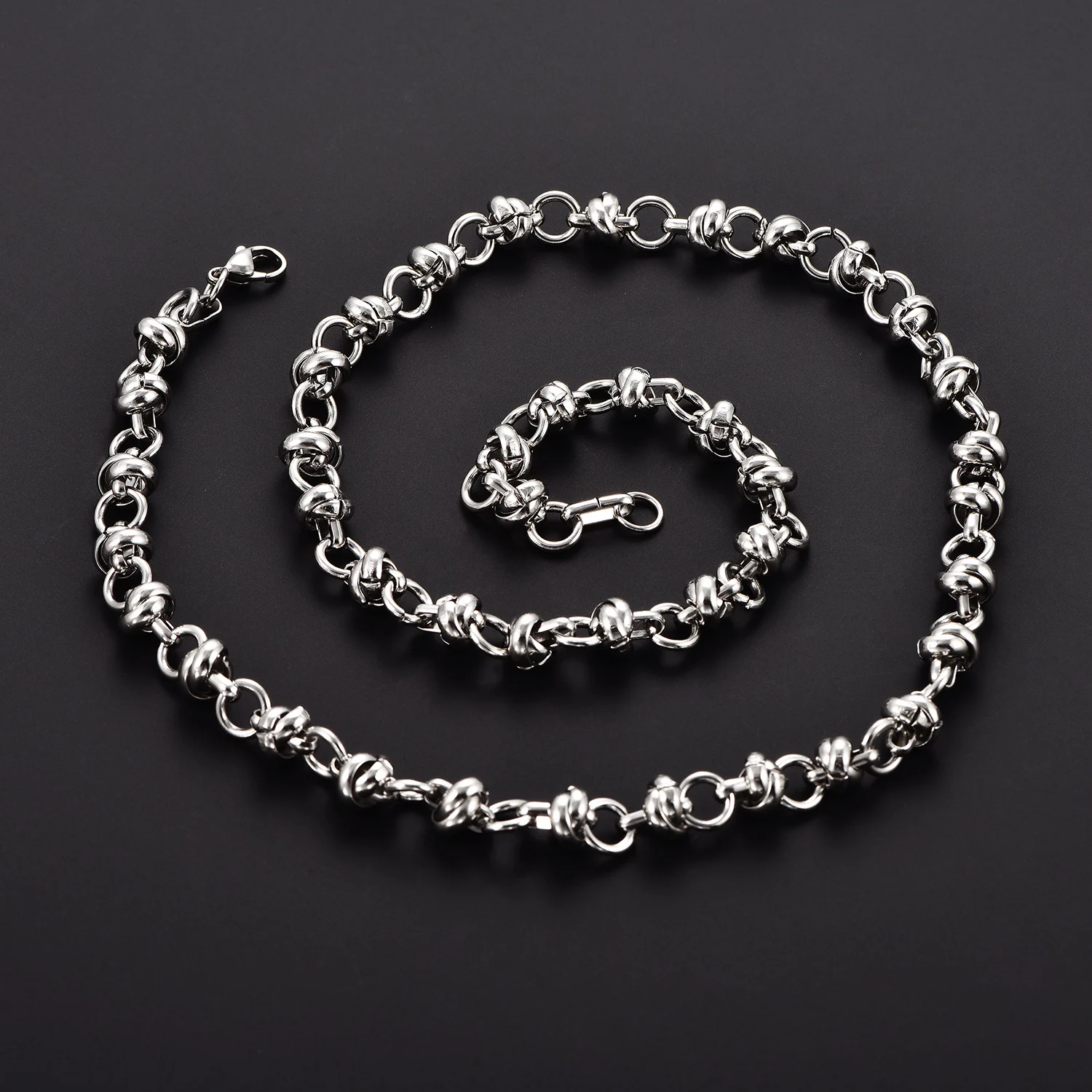8MM Versilberte Massive Halskette aus Edelstahl, Ovale Knotenkette, Kubanische Panzerkette, Schwerer Choker, Metallschmuck für Männer und Jungen – Detail 4