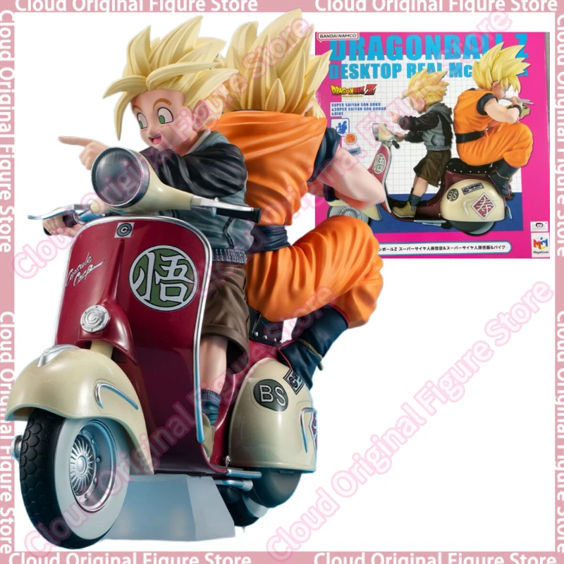 In Stock 100% Original MegaHouse Dragon Ball Z - Son Gohan SSJ - Son Goku SSJ Desktop Real McCoy EX - & Bike Anime Figure  Toy