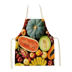 Kitchen Ingredients Fruit Print Linen Apron Men Women Chef Cleaning Sleeveless Apron Cake Shop Coffee Shop Baking Accessories