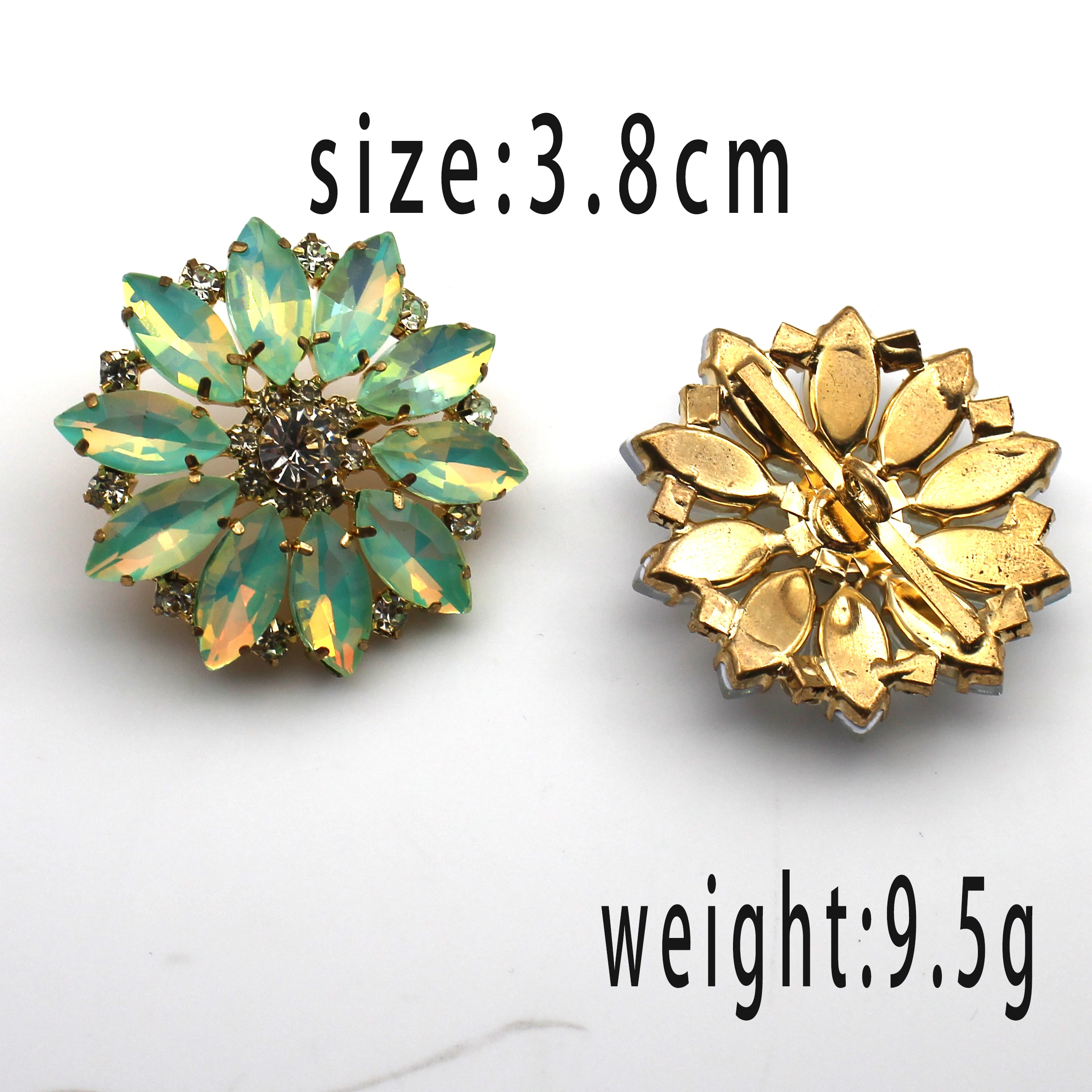 8Pcs Gold Plated Floral Rhinestone Buttons 3.8*3.8cm Vintage Marquise AB Crystal Mixed Color Sew On Embellishment DIY Jewelry Su