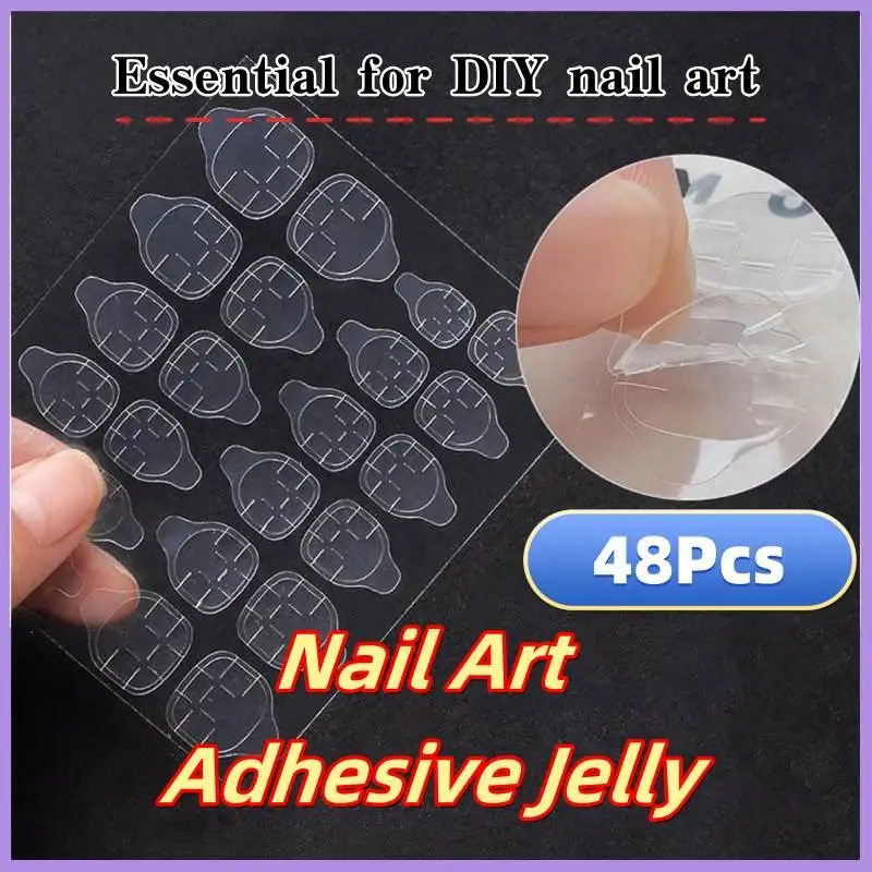 48Pcs Double Sided False Nail Art Adhesive Tape Glue DIY Fake Acrylic Nail Manicure Gel Jelly Clear Waterproof Tabs Nail Jelly