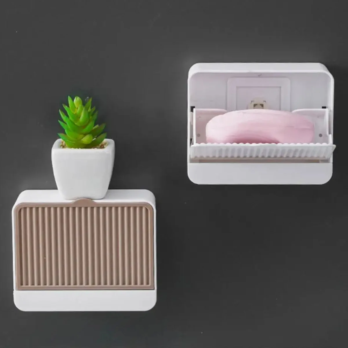 Soap Dish Drain Single Grid Soap Holder Box Multifuction Punch-free Vertical Wall-mounted Soap Box With Lid Without Perforation