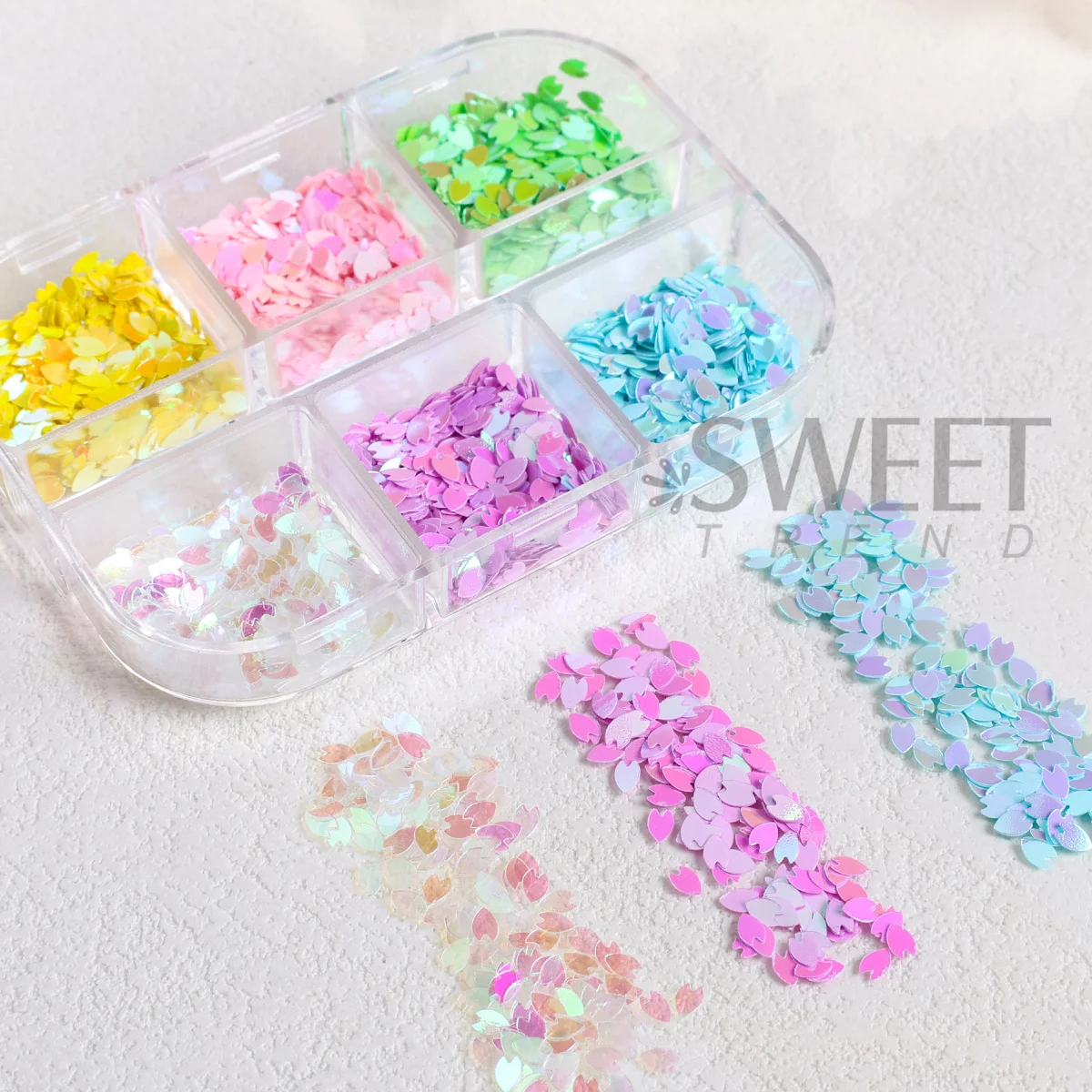 6 Grids Holographic Sakura Nail Sequins Iridescent Cherry Blossoms Petal Glitter Flakes Elegant Spangles Japanese Manicure Decor