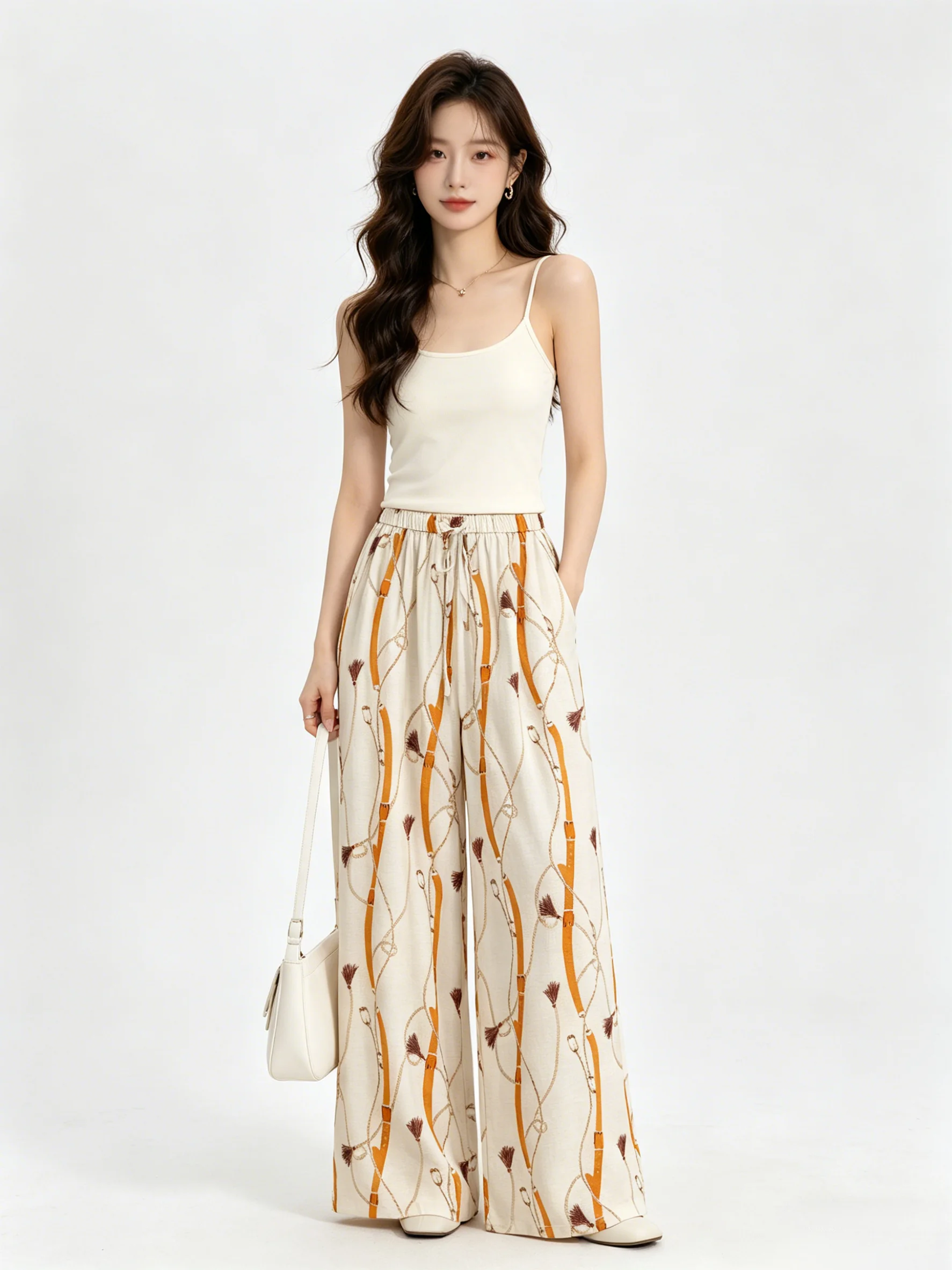 

High Waist Loose Fit Printed Casual Pants Draped Comfortable Summer Long Trousers Slimming Wide Leg Pants Versatile Women's F...
