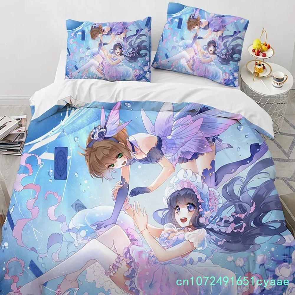 アニメ-カードキャプターさくら-寝具セット-掛け布団カバー-寝室用掛け布団カバー-シングル-ツイン-キング-​-サイズ-キルトカバー-ホームテキスタイル-2-3枚組