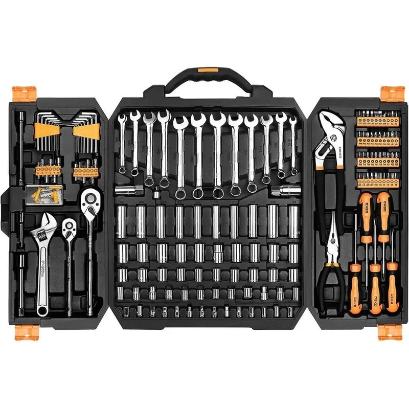 Dekopro 192 piece mechanics tool set socket wrench set, plastic storage case with auto repair hand tool kit wrench tool box set