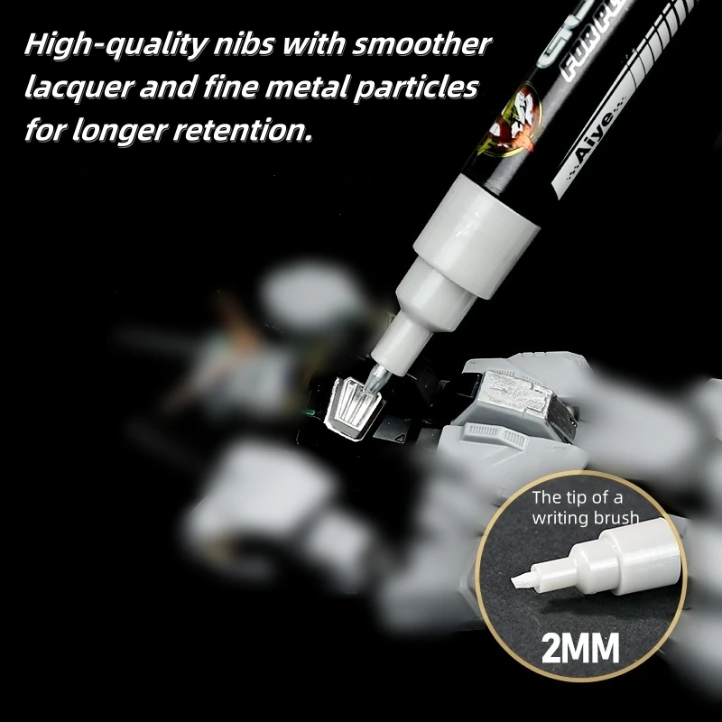 Metallic Markers Colouring Pens for Mech Painting Golden Paint Marker Pen Silvery Reflective Paint Model Marker Pen
