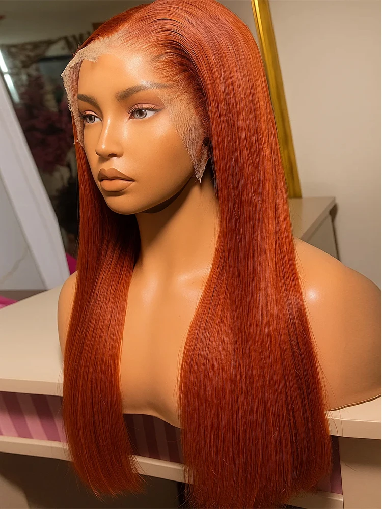 

Reddish Brown Lace Front Wigs 30 Inch Pre Plucked 200% Density Bone Straight HD Lace Lace Frontal Colored Wig With Baby Hair