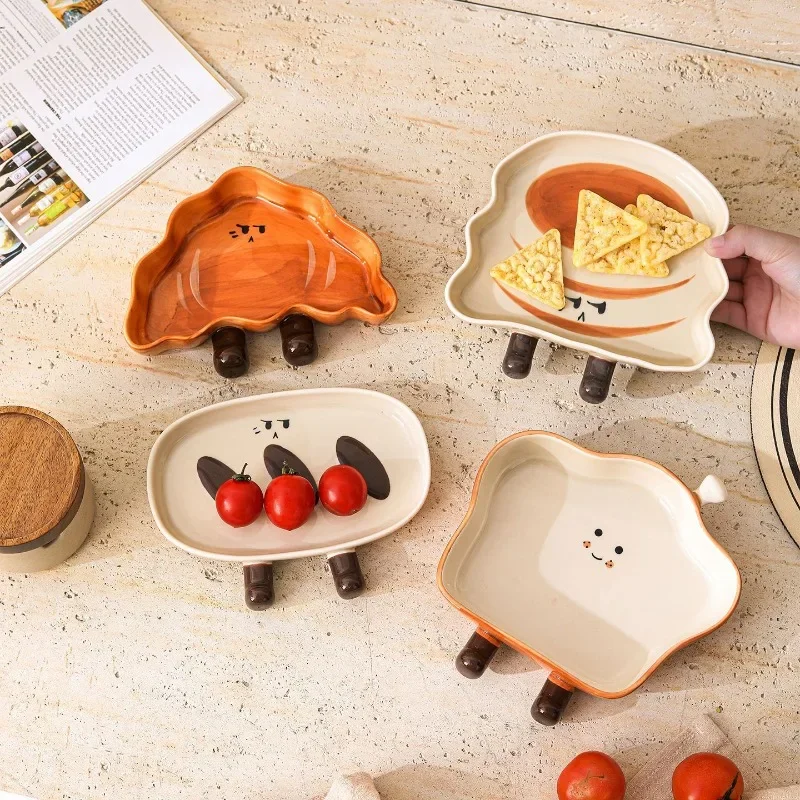 Multi-Purpose Home Ceramic Plates - Bread-Shaped Design for Single-Serve Meals, Breakfast Toast & Fruits