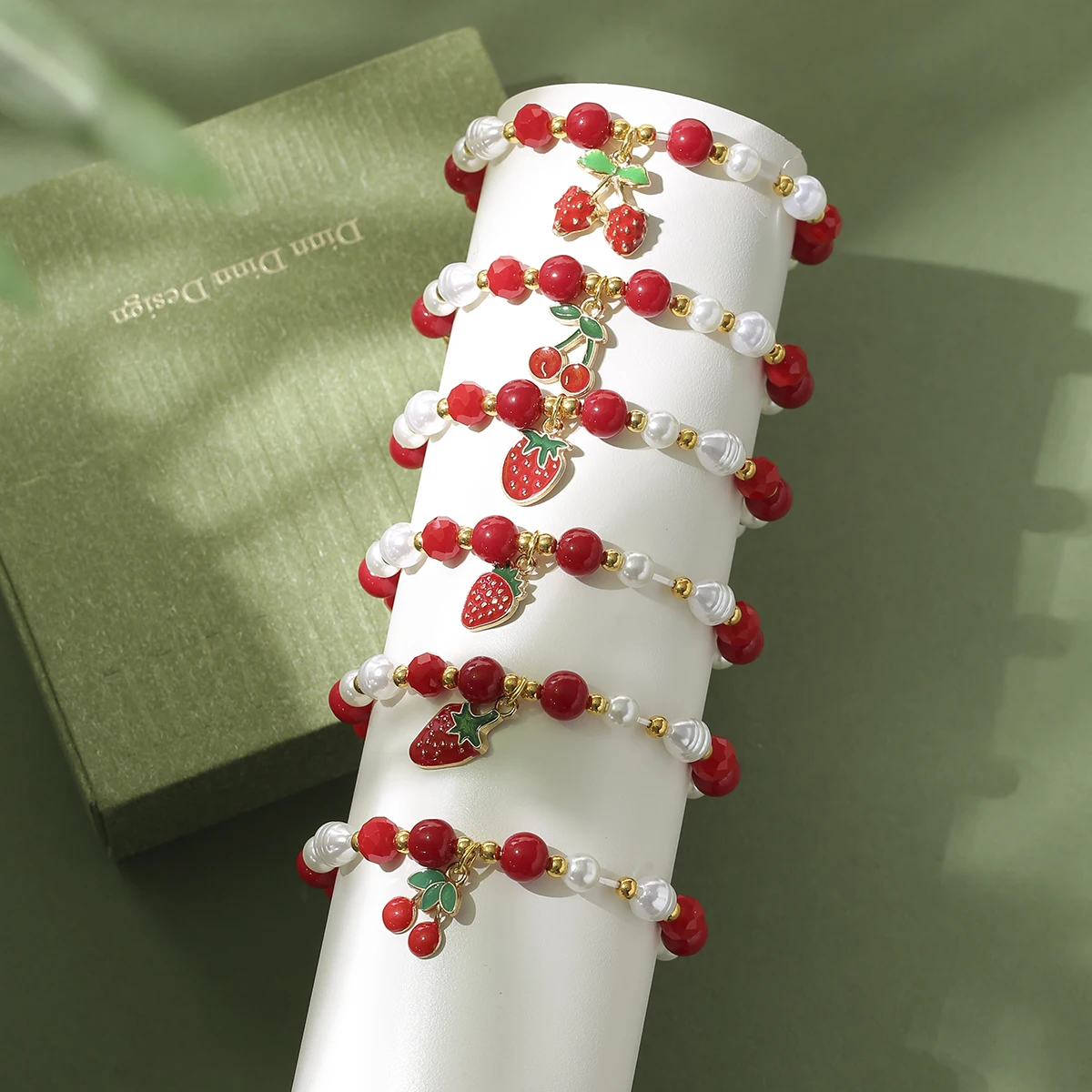6 قطعة/المجموعة الفراولة الكرز سحر سوار مجموعة للنساء الفتيات الخرز مطاطا قابل للتعديل سوار مجوهرات هدايا