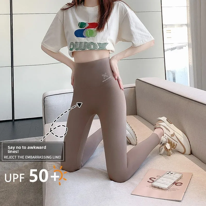 Calças de yoga de verão das mulheres de seda gelo fino apertado encaixe emagrecimento camada base calças arca design da pele abdômen levantamento bunda melhorando