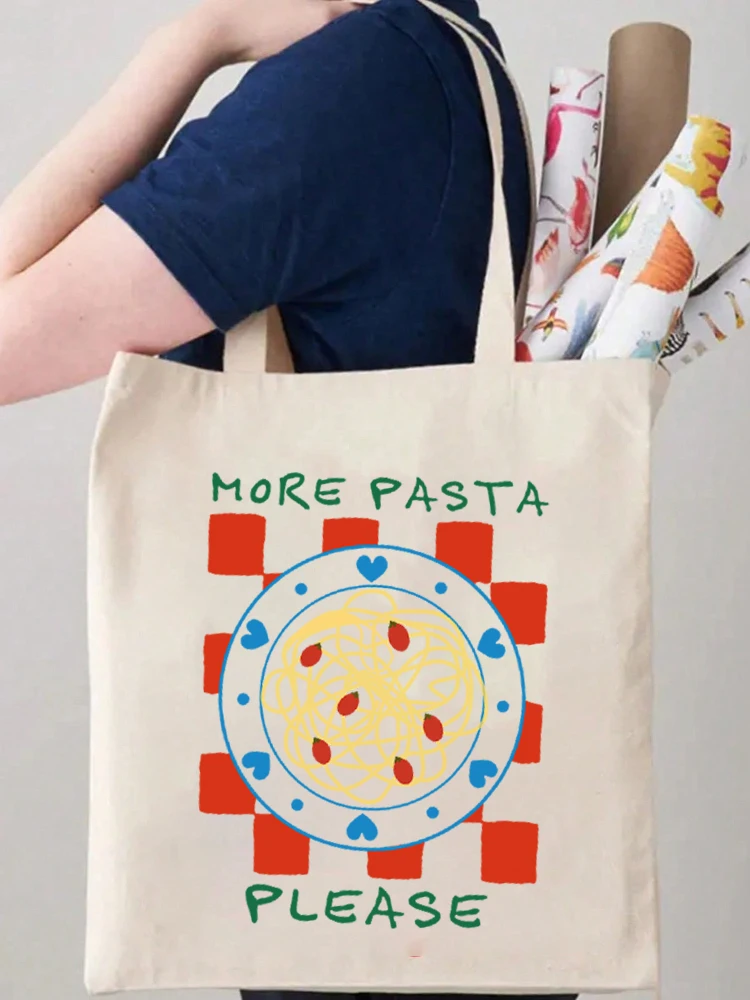 

Pasta Please Print Tote Bag Shopping Original Design Unisex Travel Canvas Bags Eco Foldable Shopper Bag