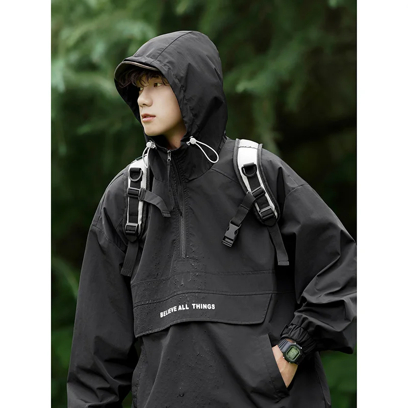 

Outdoor Men's Loose Fit Jaet f Zipper Functional Sle Spring Autumn Faionable Spor Coat Windproof Long Sve Hooded
