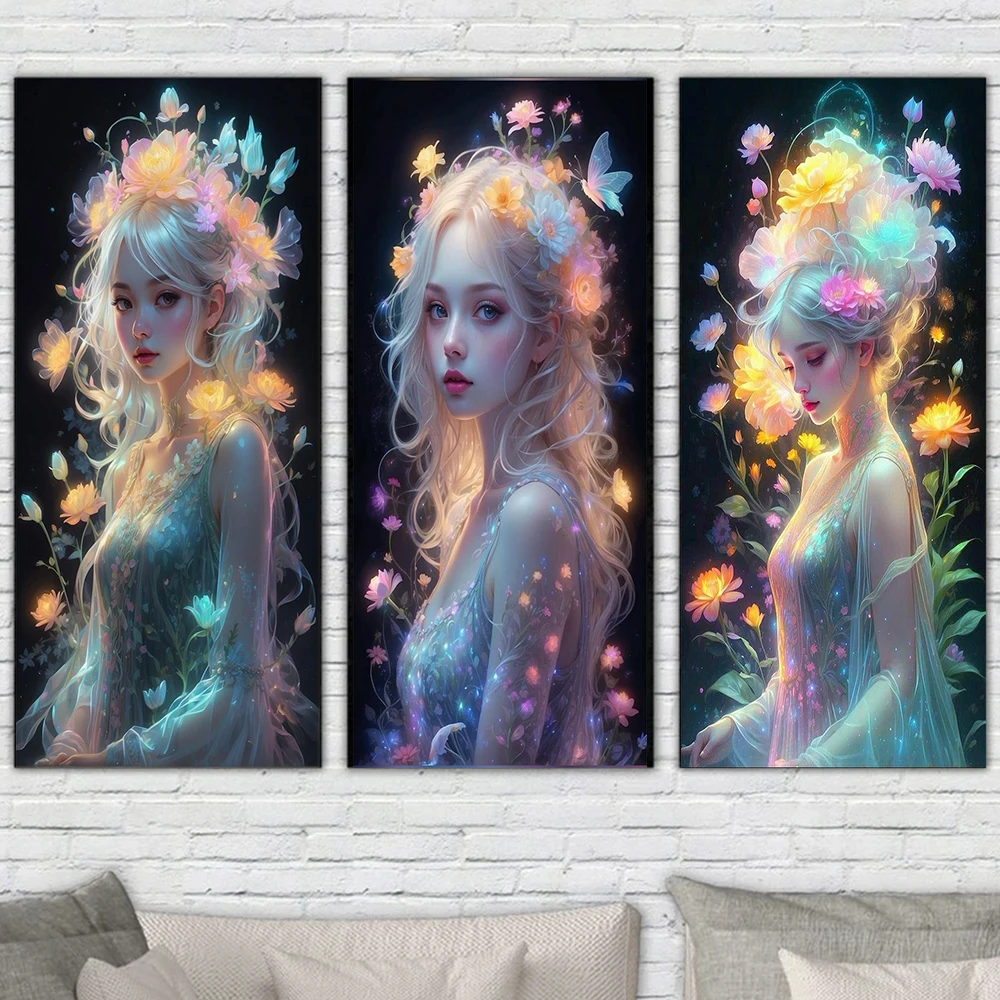 

Abstract Transparent Jelly Girl Poster Prints Living Room Decor Fantasy Floral Flower Woman Portrait Canvas Painting Wall Art