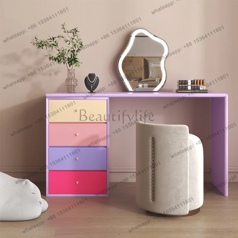 Cassettiera rosa integrata con cassetti, tavolo da trucco per camera da letto