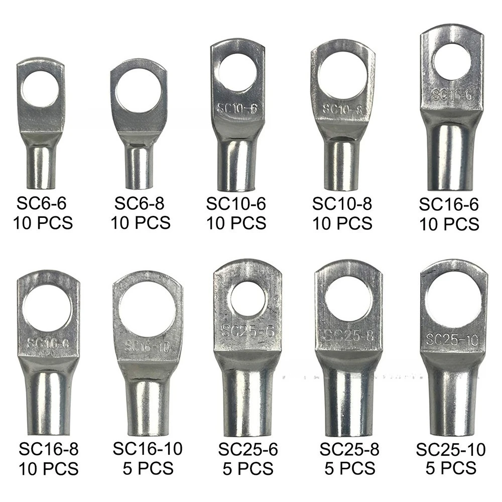 80PCS Boxed SC Copper Cable Lug Kit, SC6‑SC25 Open‑Barrel Round Crimp Wire Terminals Assortment Set