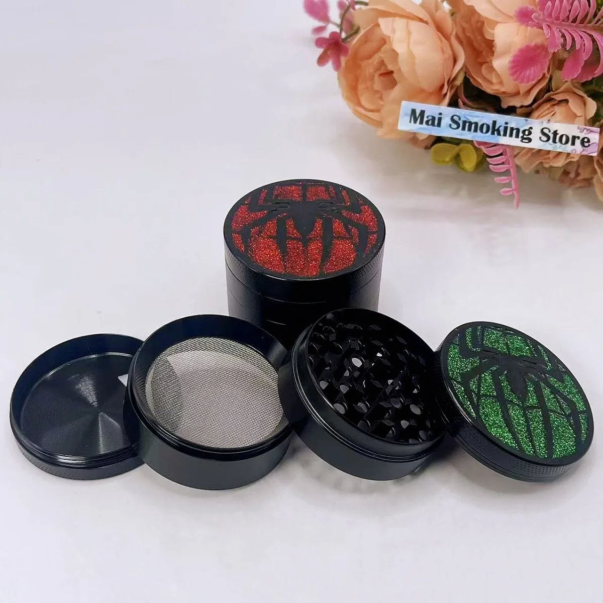 2inch Spider Herb Grinder Metal 4-Layer Manual Spice Pepper Mill Salt Mortar  Grass Tobacco Grinder Smoking Cigarette Tool